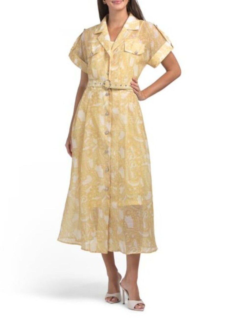 NANCY YANG Belted Floral Print Dress
